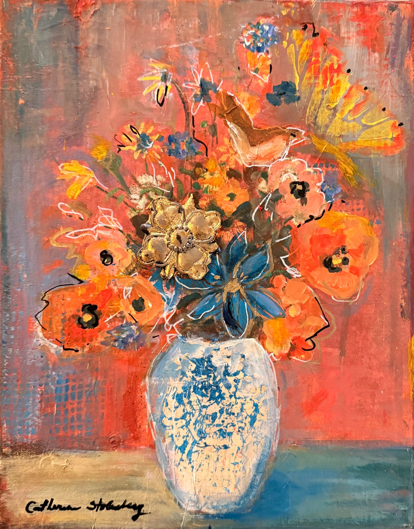 Abstract Floral Mixed Media - 11x14