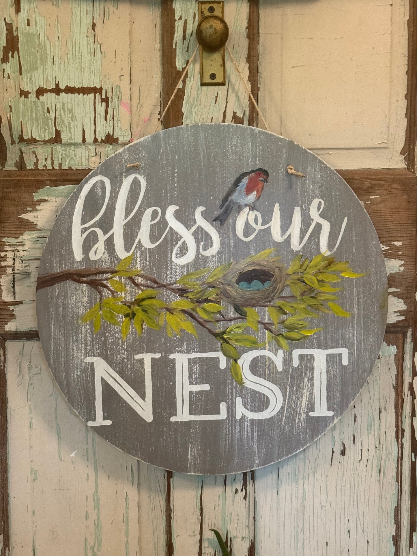 Bless Our Nest - 18” round -HandPainted