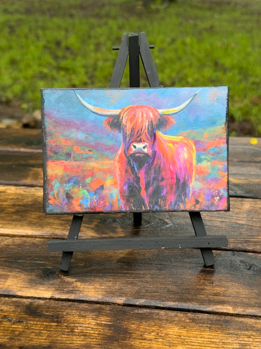 Colorful Highland - 4x6 on mini canvas - hand retouched decoupage
