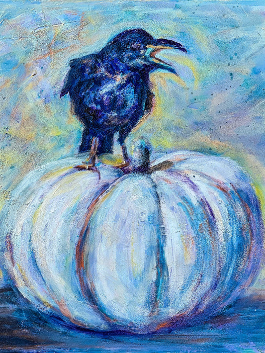 Caw! - 8x10 print - with mat - 9x12-hand painted print