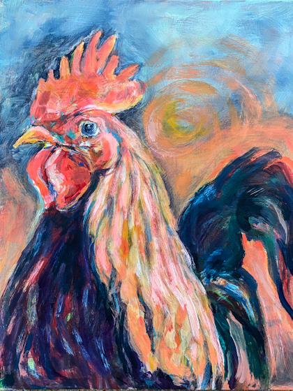 Acrylic- rooster- colorful